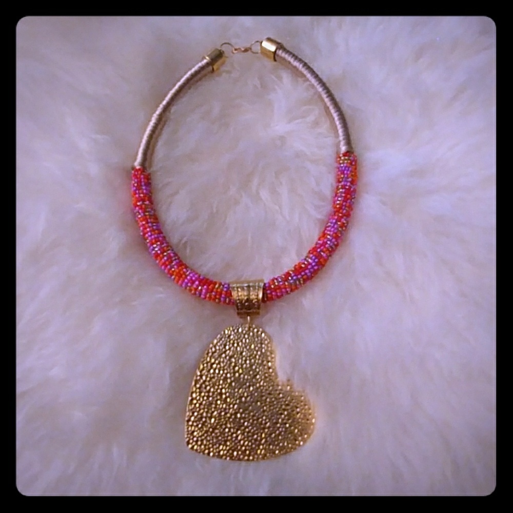 New. Handmade Heart Pendant Statement Necklace
